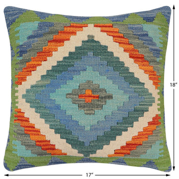 handmade Traditional Pillow Blue Rust Hand-Woven SQUARE 100% WOOL  Hand woven turkish pillow  2 x 2